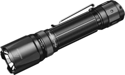 A black flashlight is shown against a white background.
