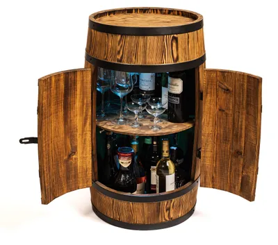 Immagine prodotto di Tavolino da bar Creative Cooper a forma di botte con sportello e LED RGB - Mobile bar in legno per bottiglie - Botte in legno - Mobili a botte - Scaffale per vino - Wine bar - Botte bar con sportello - 80 cm (wengé bruciato dal sole)