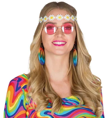 Produktbild von Hippie Set 3-teilig mit Brille, Stirnband, Peace-Ohrringen