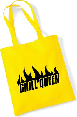 Produktbild von Huuraa Jutebeutel Grill Queen Flammen 10 Liter Yellow Baumwolle Tasche Geschenkidee
