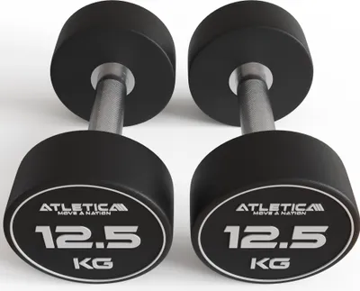 Produktbild von ATLETICA Polyurethan Rundhanteln Paar | 2 x 12.5kg | Premium Design und Qualität | Extrem robust | Geruchsfrei | Gerader Griff mit Hartchrom