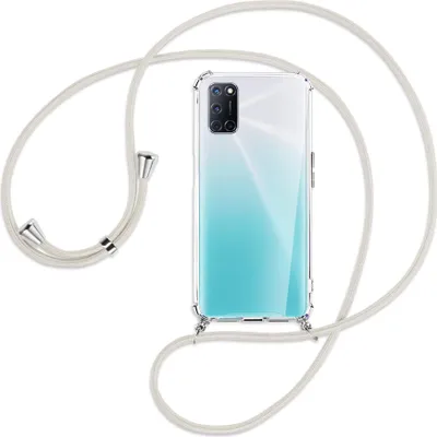 Produktbild von Handykette Backcover-Schutzhülle mit Band (Metall silberfarben) für Oppo A52 / A72 / A92 - broken white