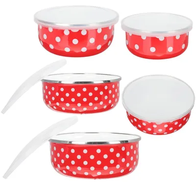 5-teiliges Emailleschüsselset mit Deckeln, stapelbar, 250–1000 ml