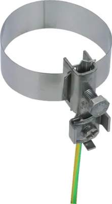 Produktbild von DEHN Erdungsbandrohrschelle, D 27-60 mm, Anschlussklemme 2 x 4-25 mm², NIRO, 1 Stk.