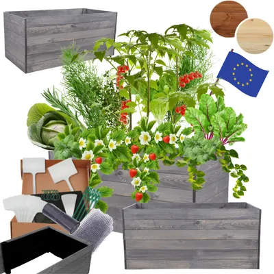 Produktbild von MODO24 Hochbeet Holz, Pflanzkasten, Massivholz, Kiefer, Kräuterbeet, Blumenkasten, Garten, Terrasse, 54x120x60 cm, Grau, ZP06