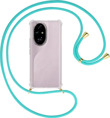 Produktbild von Handykette Backcover-Schutzhülle mit Band (Metall goldfarben) für Honor 200 Pro - türkis