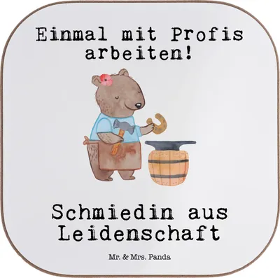 Produktbild von Mr. & Mrs. Panda Untersetzer für Gläser Schmiedin Leidenschaft - Weiß - Geschenk, Tassen, Getränkeuntersetzer, gläseruntersetzer, Coaster, eckiger, Becheruntersetzer