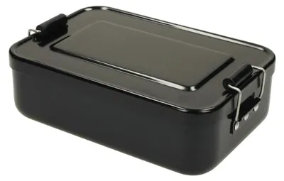 Produktbild von Brotdose "Metallic" - Robuste Brotzeitbox aus Aluminium mit abnehmbarem Deckel und praktischen Klemmbügeln - Schwarz