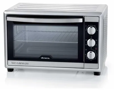 A studio shot of a silver and black electric oven.