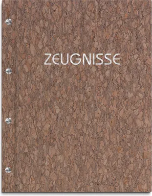 Produktbild von Zeugnismappe im gescheckten Korkeinband mit hochwertigem Prägedruck in silber – handgefertigte Mappe für Zeugnisse inkl. 12 Sichthüllen