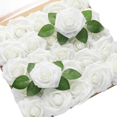 Image de Roses artificielles - 25 pièces de fleurs en mousse - Décoration - Blanc
