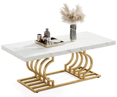 Productafbeelding van Salontafel - Koffietafel - Bijzettafel - Woonkamertafel - Tafel - Marmerlook Tafelblad