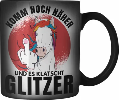 Produktbild von Trendation - Komm Noch Näher Und Es Klatscht Glitzer Farbwechsel Zauber-Tasse Geschenk Kollegen Sarkastischer Spruch Geschenk (Schwarz)