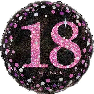 Zdjęcie produktu dla AMSCAN 3378301 Balon foliowy Happy Birthday 18 - Ø 43 cm, czarny/różowy, konfetti