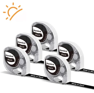 Labelband 5er-Pack, 12 mm x 4 m, weiß auf schwarz, für P12/P12 Pro/LT12