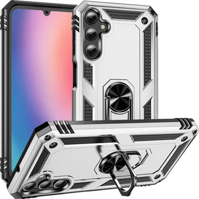Produktbild von Schutzhülle für Samsung Galaxy A25 Dual Layer Robust Militäre Fallschutz Hülle mit Ringhalterung Ständer Silber