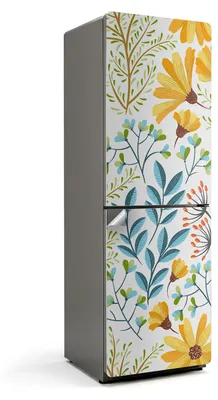 Produktbild von Blumenmuster mit Blättern – Kühlschrank Aufkleber – Klebefolie Kühlschrank – Kühlschrank Dekor – Kühlschrankfolie selbstklebend – Küchen Dekoration – 60x180 cm