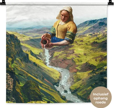 Produktbild von MuchoWow® Wandteppich Wandbehang Milchmädchen - Wasser - Vermeer 60x60 cm Tapisserie Dekoration Wandtuch - Dekorationen - Wand Decke