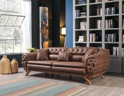 Produktbild von Sofa 3 Sitzer Chesterfield Stoff Couch Polster Sofas Kunstleder Couchen