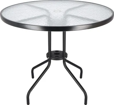 Produktbild von Bistrotisch Metalltisch mit Glasplatte Gartentisch mit Schirmloch Beistelltisch für Innen- und Außenbereich
