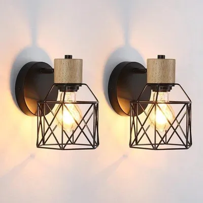 Productafbeelding van Set van 2 industriële wandlampen in vintage stijl - Verstelbare zwarte wandlampen van metaal voor slaapkamer, hal en woonkamer
