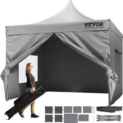 Image de Tente pop-up imperméable, pavillon, 3 hauteurs, gris, avec parois latérales