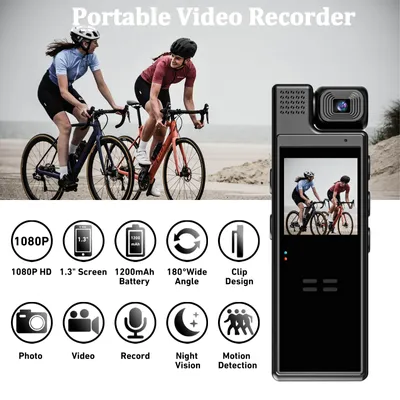 Produktbild von 1,3-Zoll-Bildschirm, 1080p, Sport-HD-Minikamera, tragbarer digitaler Videorekorder, Bodycam, Infrarot-Nachtsicht, Polizeikamera