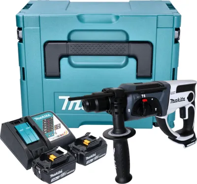 Zdjęcie produktu dla Akumulatorowa młotowiertarka Makita DHR 202 RFJW 18 V 20 mm 2,0 J biała + 2x akumulator 3,0 Ah + ładowarka + Makpac