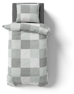 Produktbild von 2-tlg Renforcé Design Bettwäsche 135x200 + 80x80 cm Kopfkissen Garnitur 100% Baumwolle Mit Reißverschluss Geometrisch Quadro