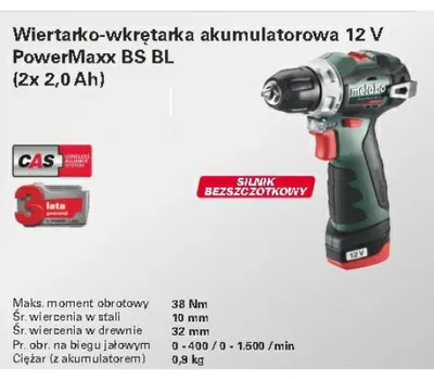 Obrázok produktu pre Metabo Vŕtačka 12V 38Nm 2X2,0Ah Bs Bl 12