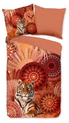 Productafbeelding van HIP Dekbedovertrek "mandala's en een tijger" - Terra - (135x200 cm) - Katoen Satijn