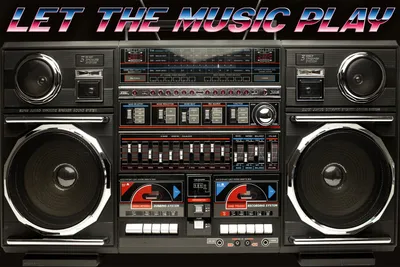 Produktbild von Ghettoblaster - Poster - 80s Boombox – Let the music play + 1 Packung tesa Powerstrips® - Inhalt 20 Stück