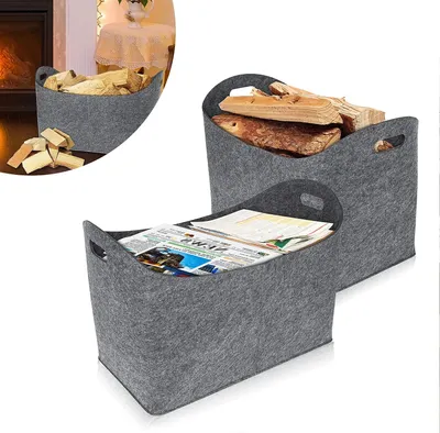 Produktbild von NAIZY Holzkorb für Kaminholz Faltbar Groß Kaminholztasche Kaminholzkorb Filzkorb Kaminholz mit Verstärkten Filztasche Einkaufstaschen Zeitungskorb Shopper - 55 x 30 x40 cm, Hellgrau 2 Stück