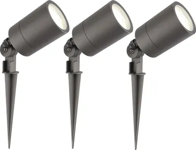Produktbild von Ledvion - 3er Set, Gartenstrahler mit Erdspieß, IP65, 3W, GU10, 4000K, 220-240V, Neutralweiß, LED Strahler, Gartenbeleuchtung mit Strom, Mit GU10 Leuchtmittel, Dimmbar, Wasserdicht