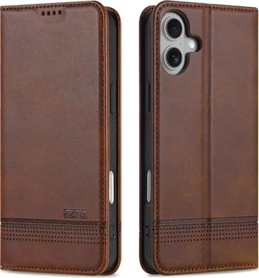 Produktbild von Leder Hülle für iPhone 16, Klapphüllen Brieftasche Magnetverschluss Ständer Schutzhülle Kaffee
