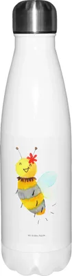 Produktbild von Mr. & Mrs. Panda Trinkflasche Biene Blume - Weiß - Geschenk, trinkflaschen, Teeflasche, Sportflasche, Wasserflasche, Hummel, Thermos