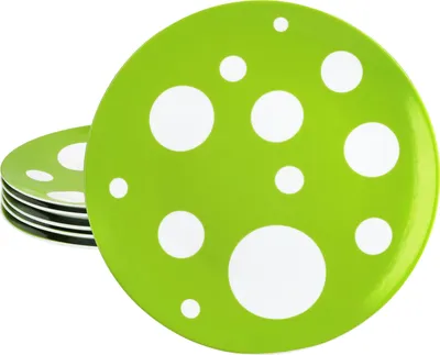 Zdjęcie produktu dla Pula zielone kropki 6x talerz obiadowy Ø27cm porcelana 6 osobowy duży talerz obiadowy w kropki