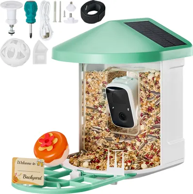 Produktbild von SucceBuy Smarte Vogel-Fütterer-Kamera, 2K HD, KI-ID 10000+ Vogelarten, Solar (2 Panels), Automatische Aufnahme & Benachrichtigung, Outdoor-Geschenk