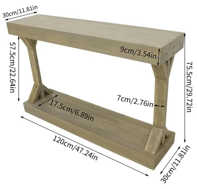 Immagine prodotto di Tavolino consolle in legno massello, ideale per l'ingresso o come tavolino da divano, lunghezza 120 cm, forma rettangolare, stile rustico "country", aspetto antico, colore marrone rustico