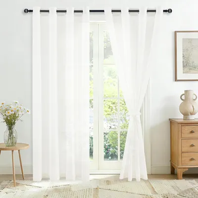 Zdjęcie produktu dla Firany 225 x 140 cm, zestaw 2 szt., półprzezroczyste z przelotkami, biały, do salonu