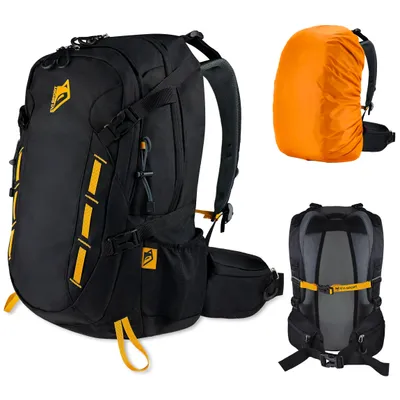 Produktbild von Wanderrucksack 40L Trekkingrucksack Herren & Damen, Titan-Core™ Nylon Outdoor Rucksack mit Regenschutz & Hüfttaschen, EVI SPORT Explorerpack Schwarz