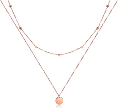 Produktbild von Damen Layered Kette Silber Rosegold Gold Multilayer Halskette Runde Anhänger