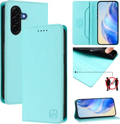 Produktbild von Lederhülle für Samsung Galaxy A37 Hülle Flip Brieftasche Kartenfächern Ständer Schutzhülle Türkis