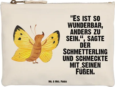 Produktbild von Mr. & Mrs. Panda kosmetiktäschchen Schmetterling Zitronenfalter Größe M - Weiß - Geschenk, Kulturbeutel, Pouch, Kosmetiktasche, Lustige Sprüche, Liebe, Schlampermäppchen