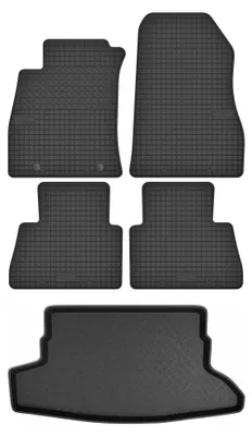 Image de Tapis en caoutchouc + bac de coffre pour Nissan Juke F15 2010-2014 (SUV, coffre standard) – 5 pièces, noirs, sur mesure