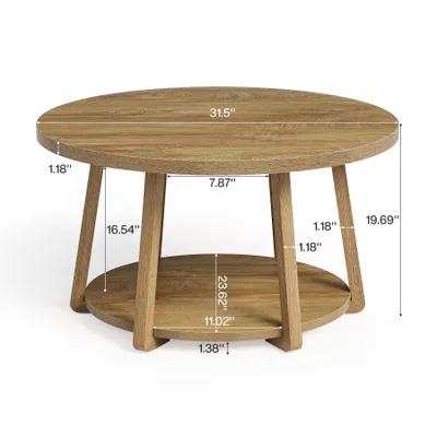 Obrázok produktu pre Tribesigns Okrúhly konferenčný stolík, 2-úrovňový stredový stolík s úložným priestorom, drevené nohy, 80 cm x 50 cm, jednoduchá montáž, do obývačky, spálne