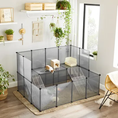 Produktbild von SONGMICS Kleintierkäfig, 2-stöckig mit Metallgittertreppen 143x108x92cm grau