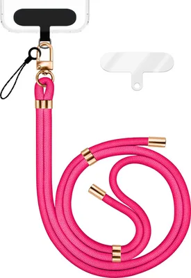 Produktbild von HoldMe Edition - Lanyard mit Karabiner Schwarz & 2 Pads - Universal Handykette Nylon Umhänge Band -  Neon Pink