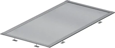 A rectangular mesh grate with a gray frame, supported by small metal brackets underneath.