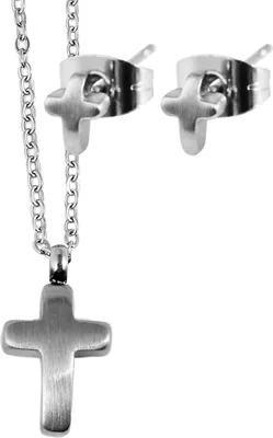 Produktbild von Akzent Edelstahl Schmuckset mit Kette und Ohrringen, silberfarbig